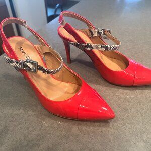 France Mode Red Patent Heel Slingbacks with Snakeskin detail 36.5/6